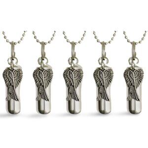 Special Set of FIVE Silver Angel Wings CREMATION URN Necklace